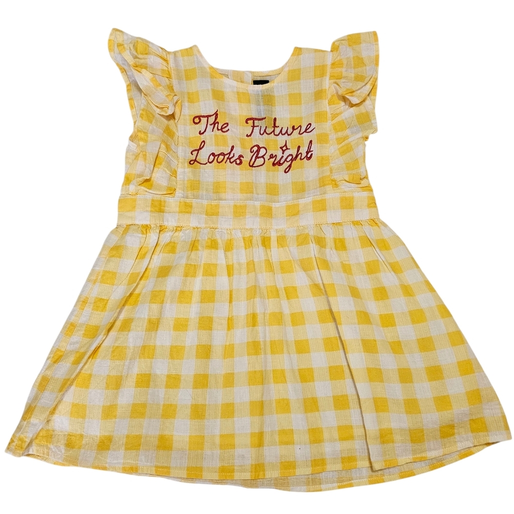Mini Rodini 1.5-3y Yellow Gingham 'The Future Looks Bright' Dress